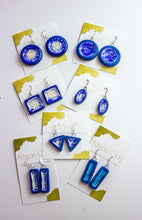 Load image into Gallery viewer, Cobalt blue square charms with clear crackle recycled glass
