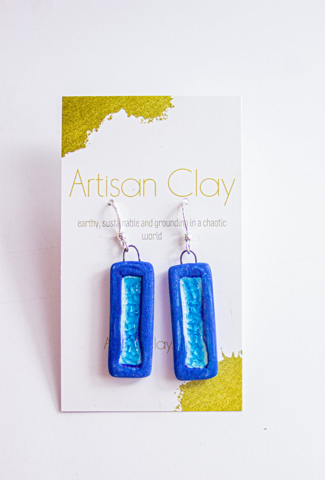Cobalt blue rectangle charms with clear turquoise recycled glass
