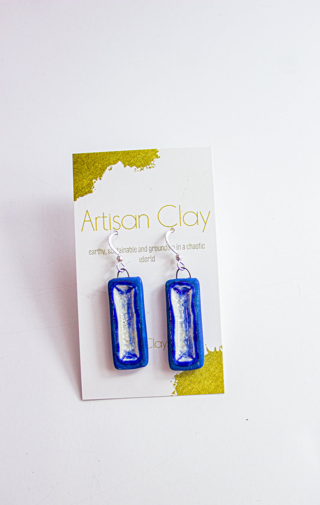 Cobalt blue rectangle charms with clear crackle recycled glass