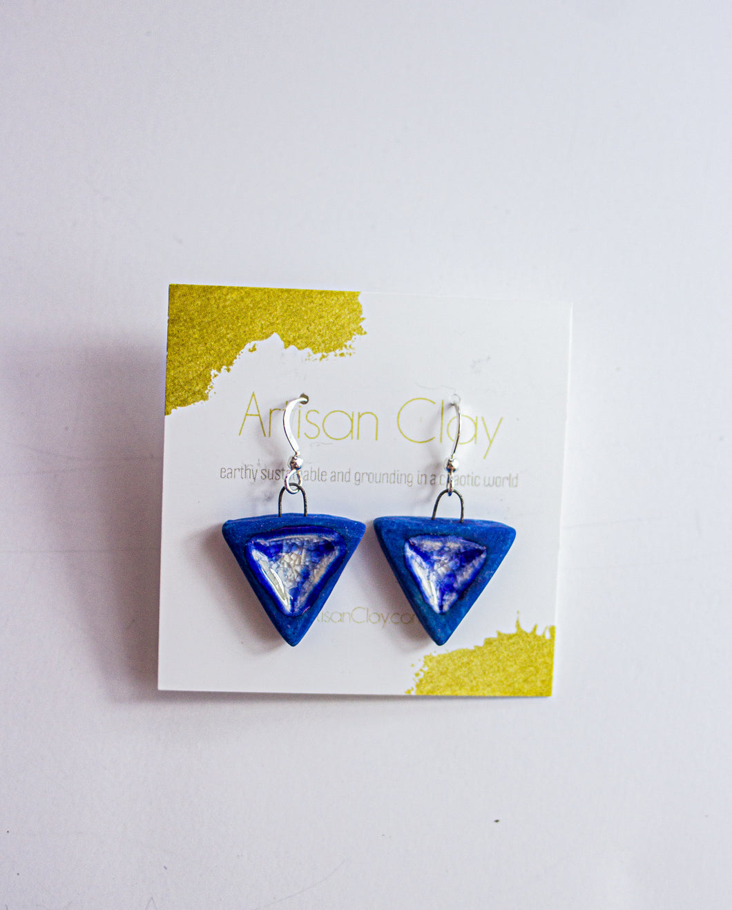 Cobalt triangle charms with crackle recycled glass