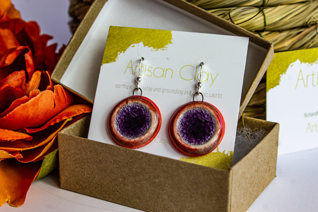 Red rounds with purple crackle recycled glass