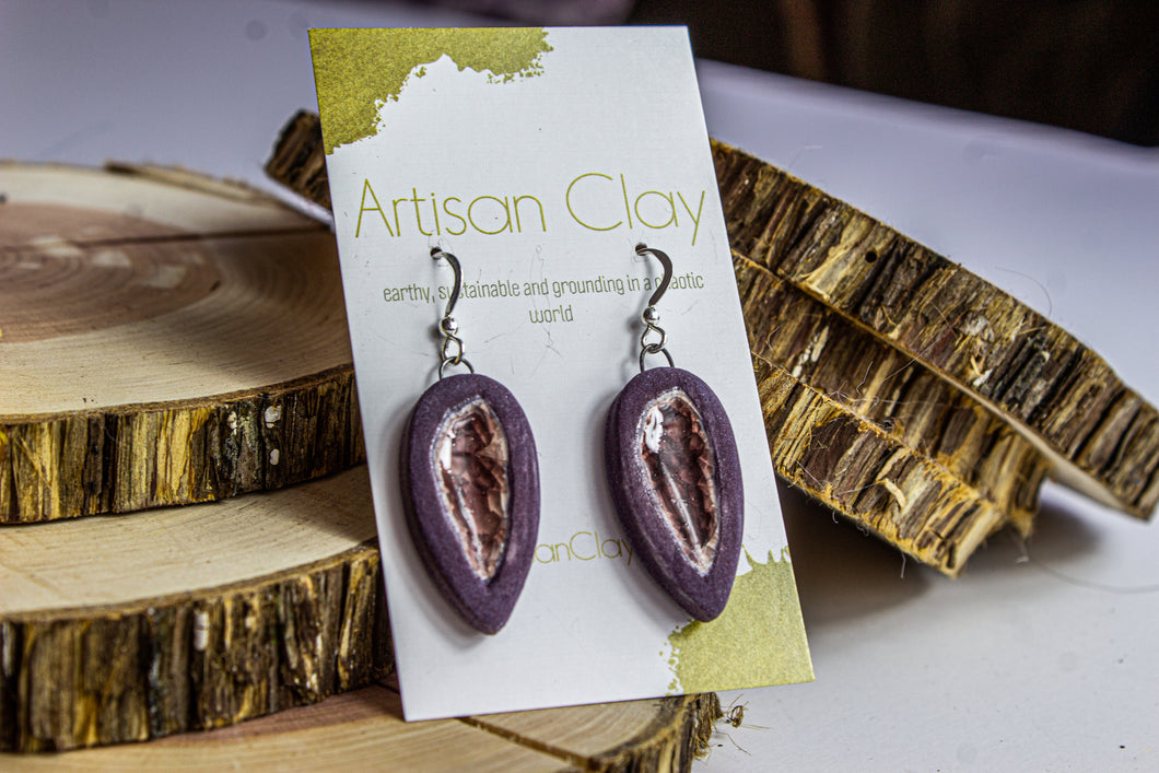 Purple teardrops with purple crackle recycled glass