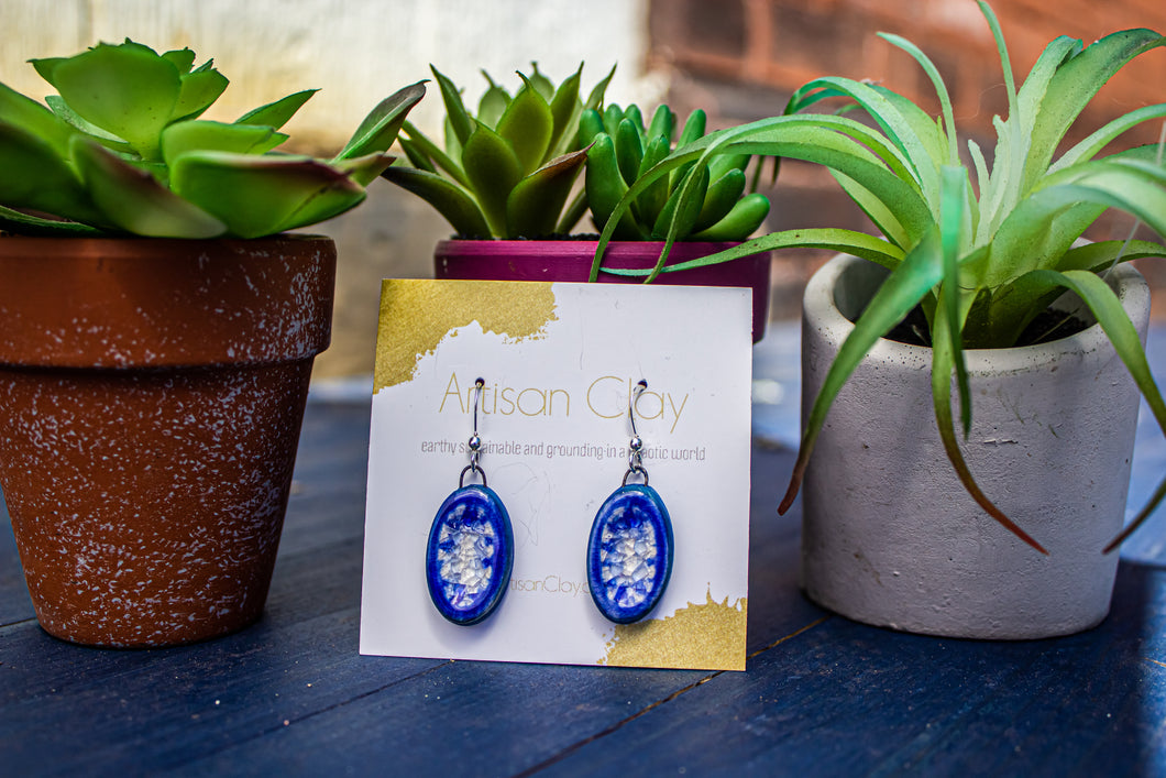 Cobalt blue ovals with clear crackle recycled glass