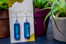 Load image into Gallery viewer, Cobalt blue rectangle charms with clear turquoise recycled glass
