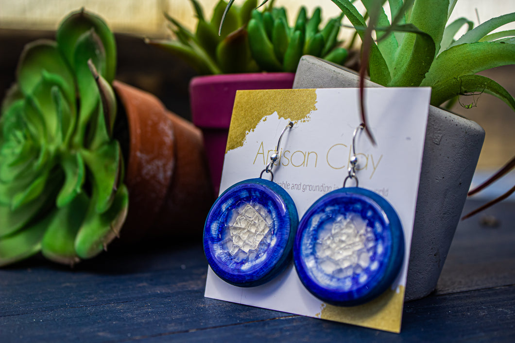 Cobalt blue rounds with clear crackle recycled glass