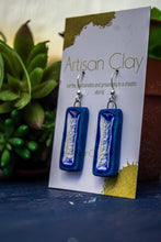 Load image into Gallery viewer, Cobalt blue rectangle charms with clear crackle recycled glass
